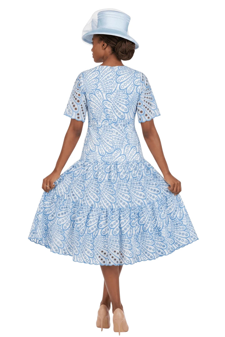 V-neck Cotton Blend A-line Tiered Eyelet Dress