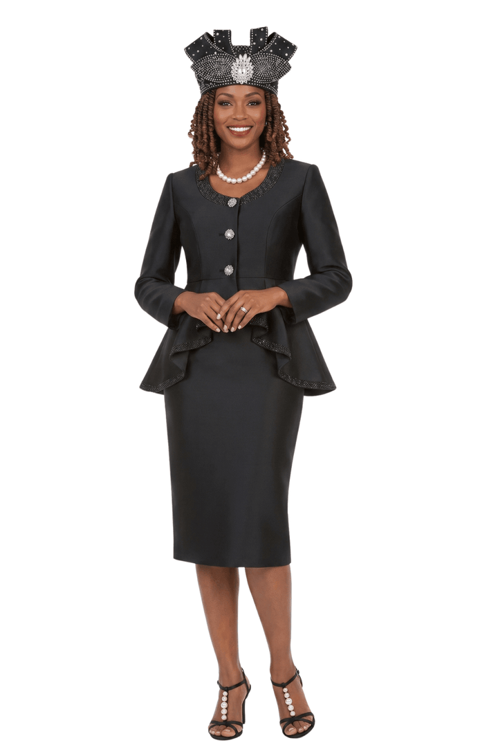 2pc Silky Twill Round Neck Uneven Peplum Suit-Plus - Especially Yours