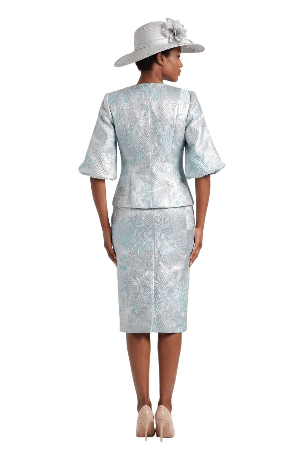 2pc Elbow Length Slv Brocade Skt Suit
