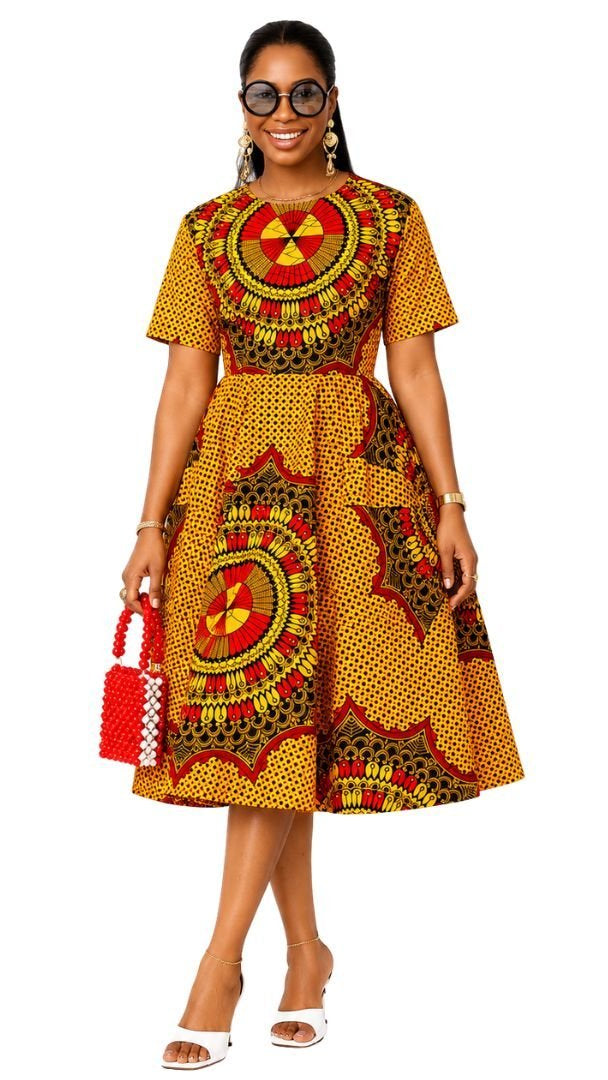 MARIAMA AFRICAN PRINT MIDI DRESS [ORANGE]