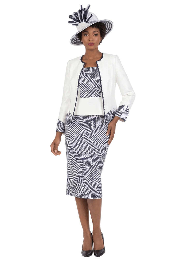 3pc Two-tone Wave Print Skt Suit-Plus