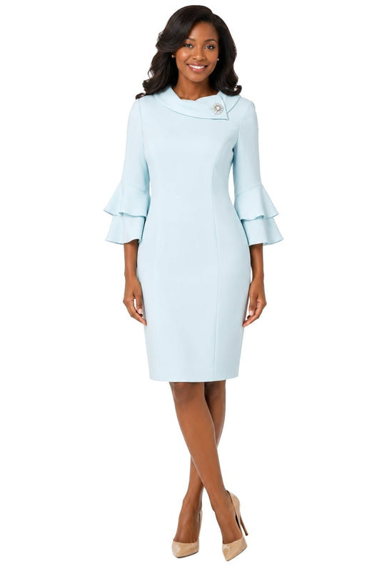 Draped Collar Bell Sleeve Shift Dress-Plus
