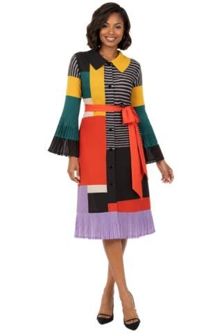 Artistic Colorblock Pleated Shirt Dress with Belt - Especially Yours