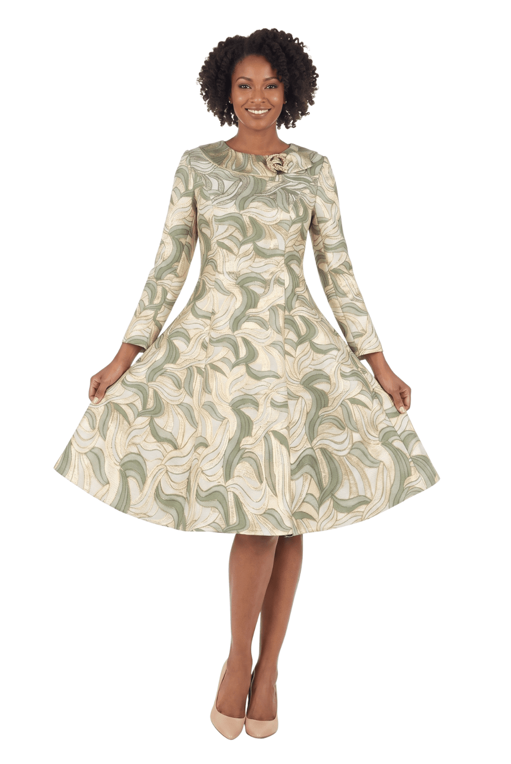LS Brocade A-line Drs w/ Brooch - Especially Yours