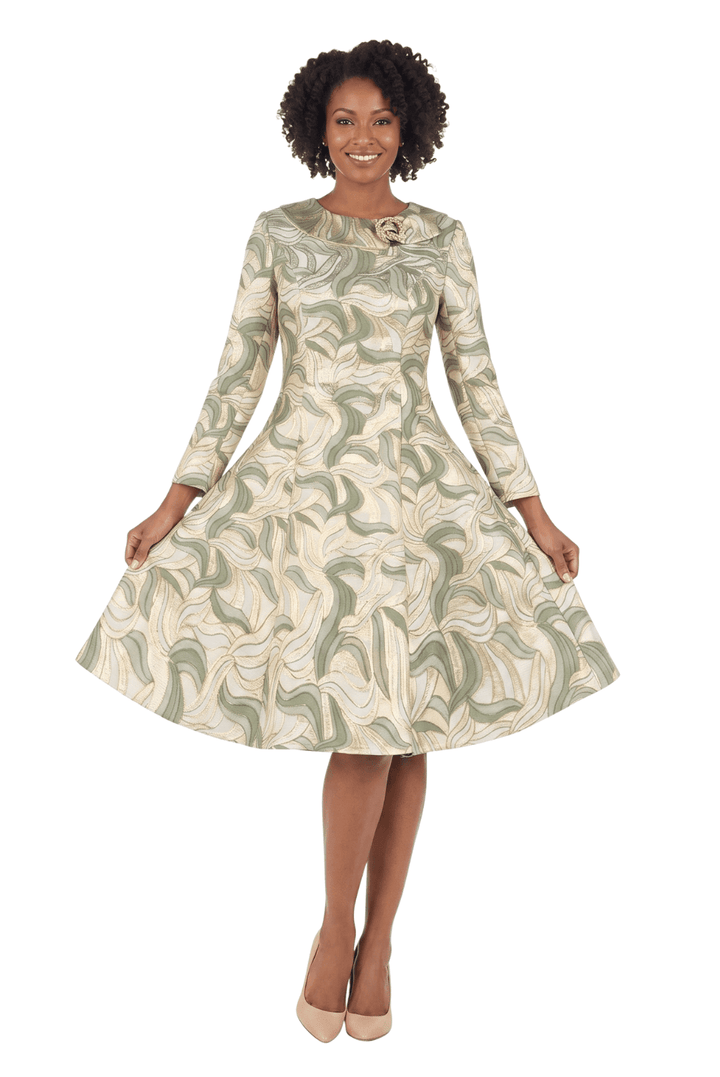 LS Brocade A-line Drs w/ Brooch - Especially Yours