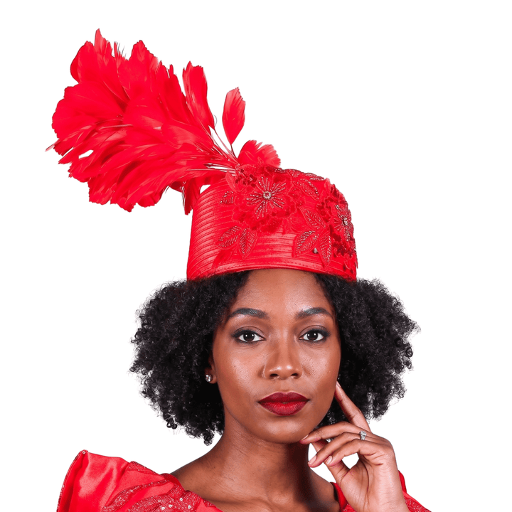 Embellished Pillbox Hat w/ Feather Decor - Especially Yours