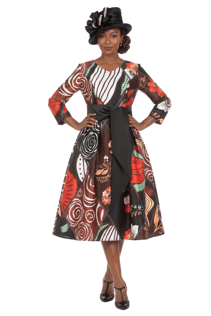 V-Neck LS Silky Twill Print Drs w/ Belt - Plus - Especially Yours