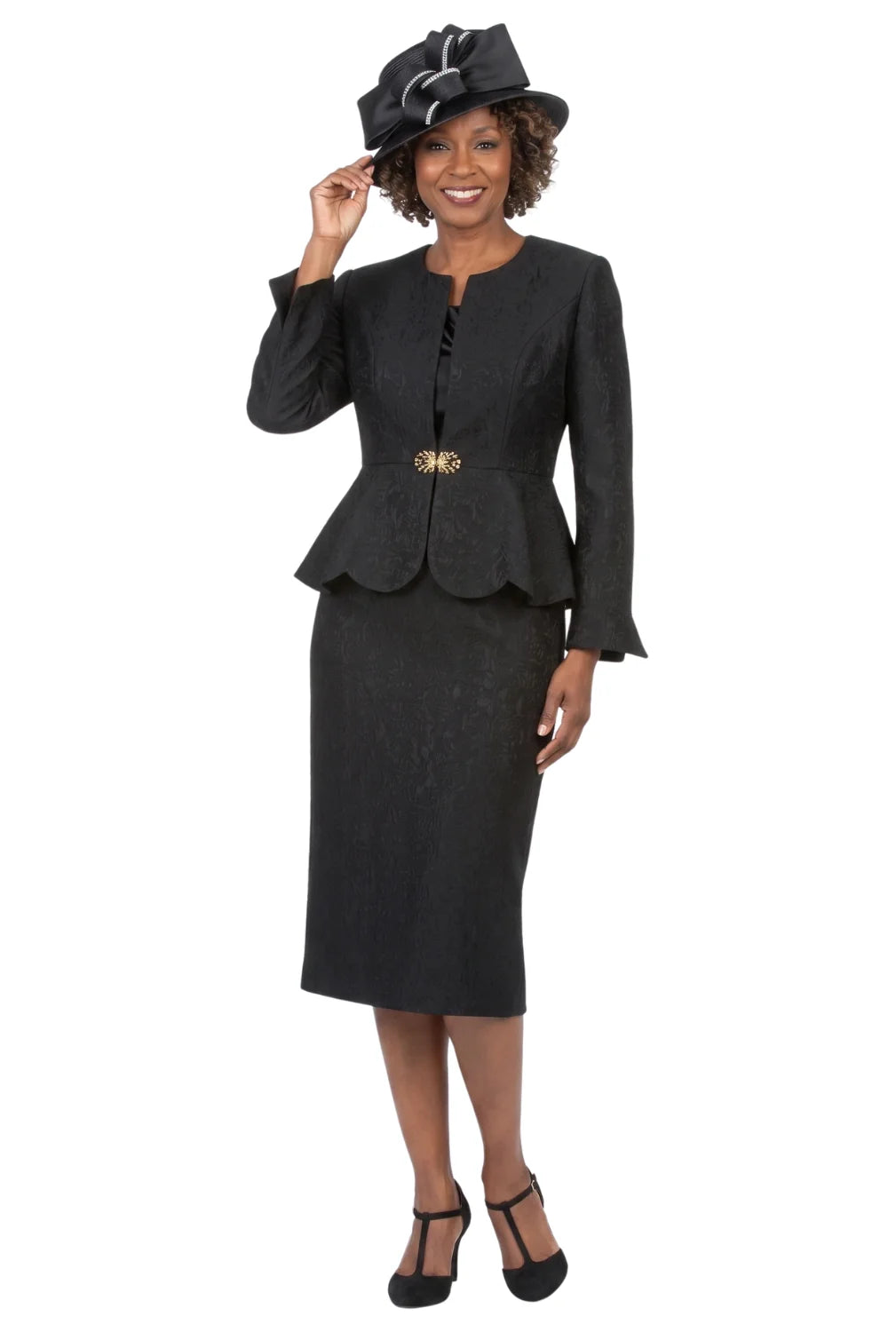 3pc Peplum Brocade Skirt Suit - Plus