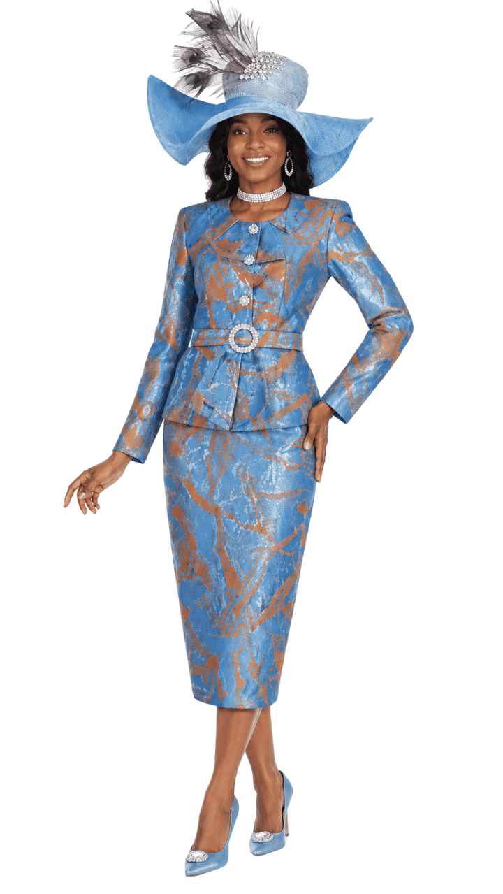 Textured Metallic Brocade Peplum Skirt Suit with Rhinestone Accents - 6256 - Especially Yours