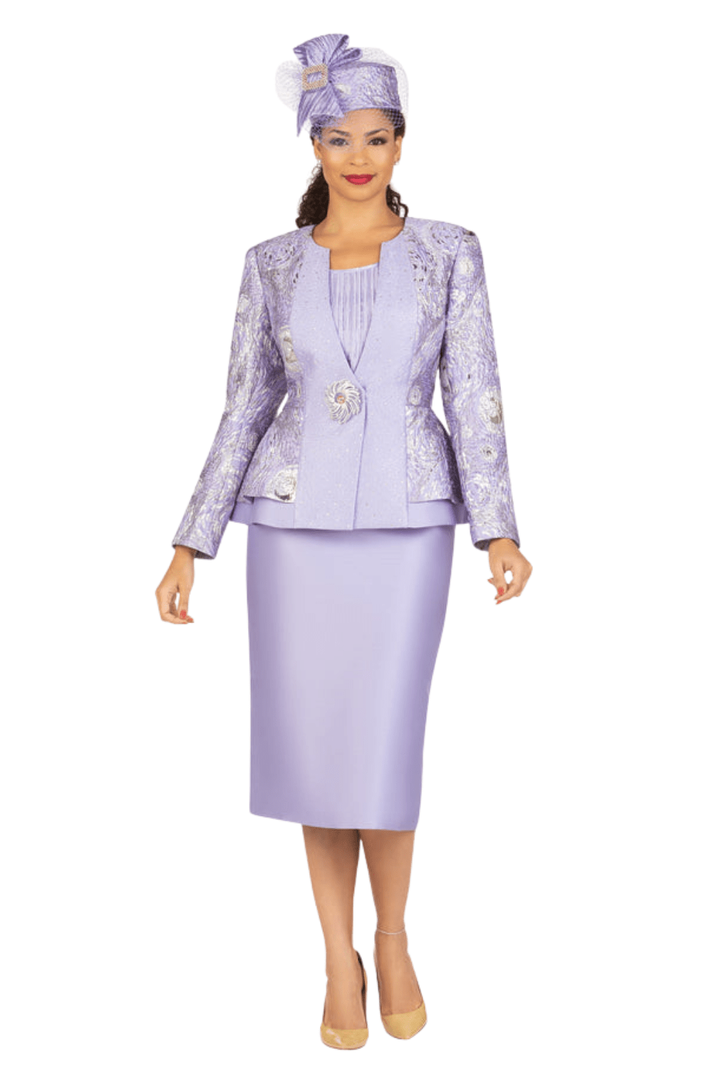 3pc Brocade&Crkl Satin Peplum Skt Suit-Plus - Especially Yours