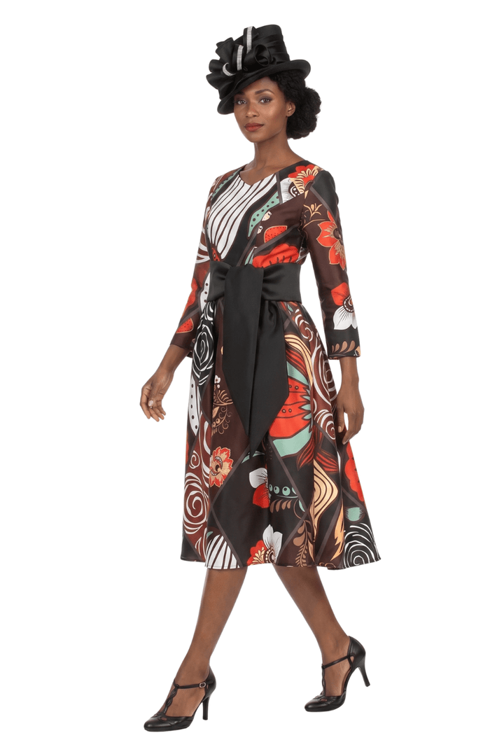V-Neck LS Silky Twill Print Drs w/ Belt - Especially Yours
