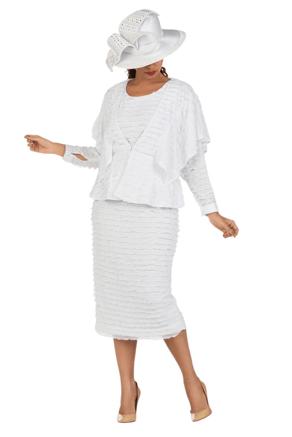 3pc Ruffled Shoulder Skirt Suit-Plus - Especially Yours