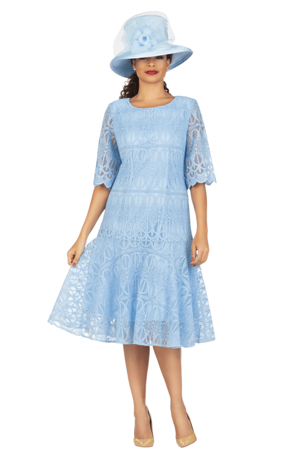 1pc Embroidery Lux Lace Pleated Flare Dress - Especially Yours