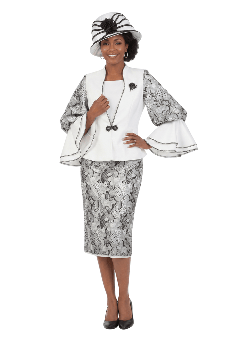 3pc Two-tone Lace Accent Peplum Skt Suit-Plus - Especially Yours