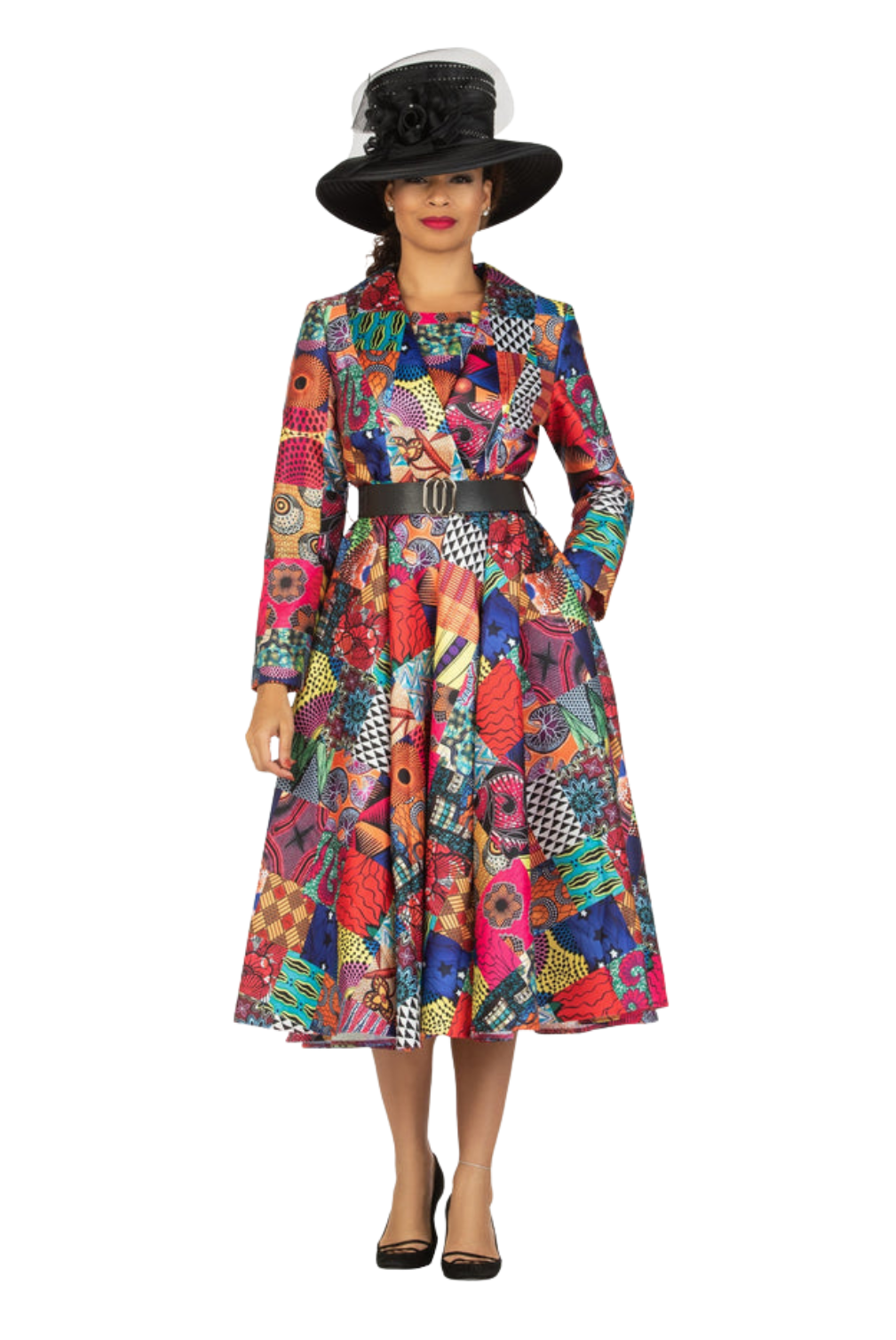 SHAWL COLLAR MULTI PRINT DRS W/ BELT - Especially Yours