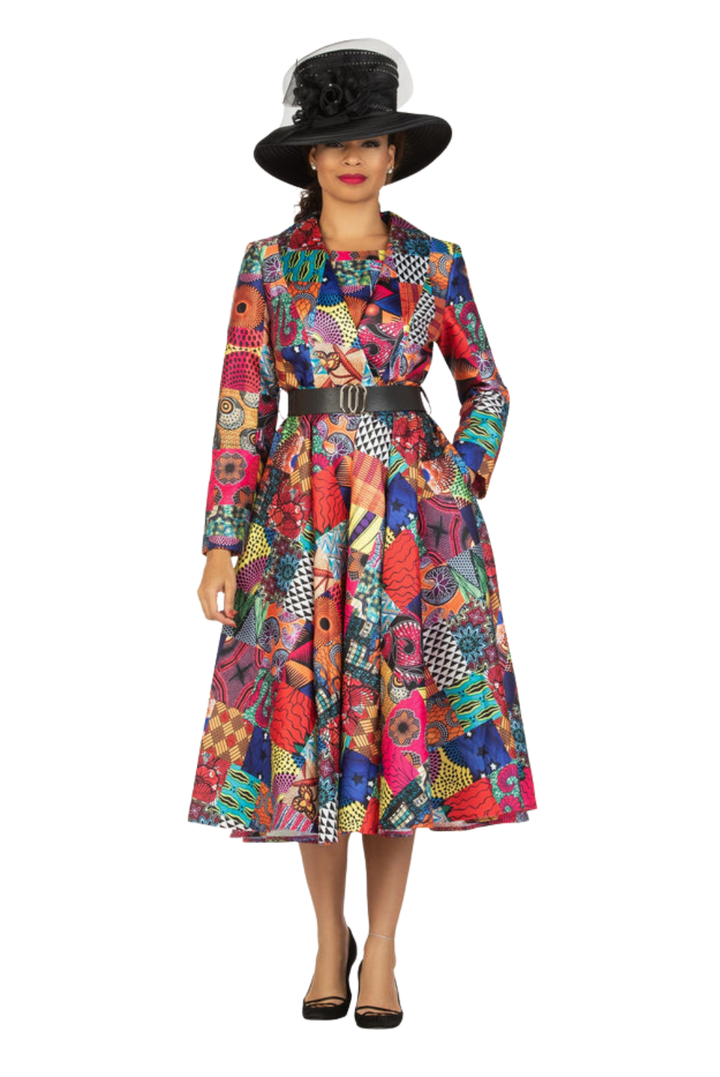 SHAWL COLLAR MULTI PRINT DRS W/ BELT - Especially Yours