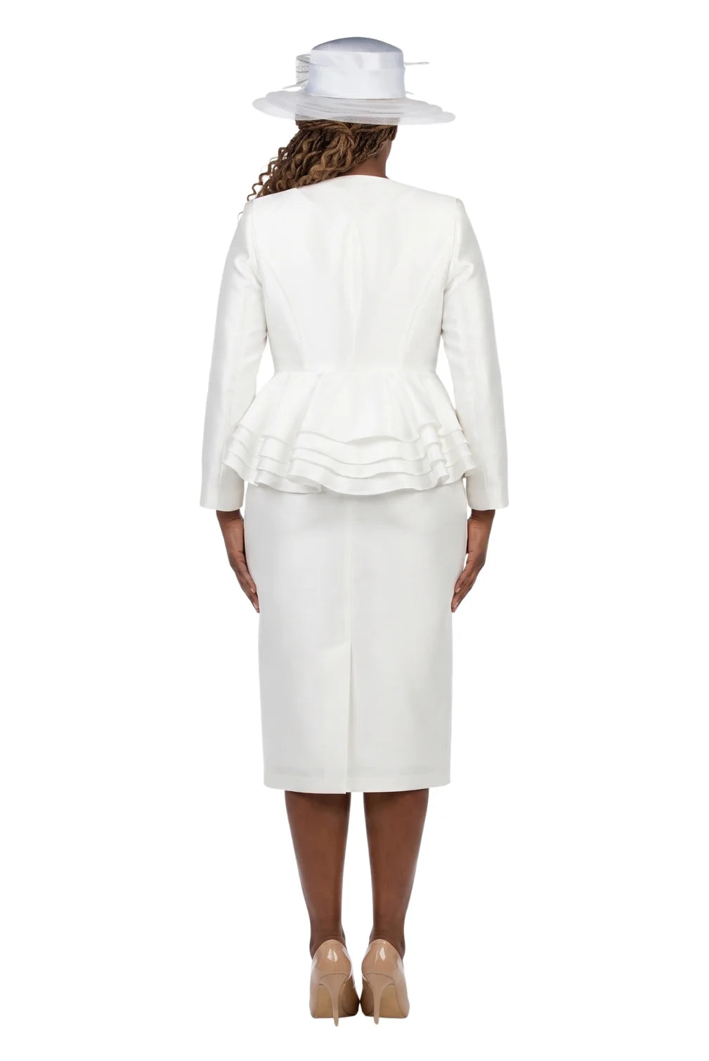 3pc Layered Peplum Silky Twill Skirt Suit