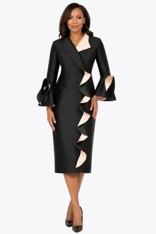 Luxe Twill Dress with Contrast Cascade Ruffles - Especially Yours