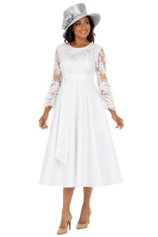 Graceful White Lace Slv Tea - Length Occasion Dress - Especially Yours