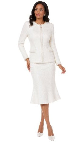 Pearl Trim Tweed Skirt Suit - 7327