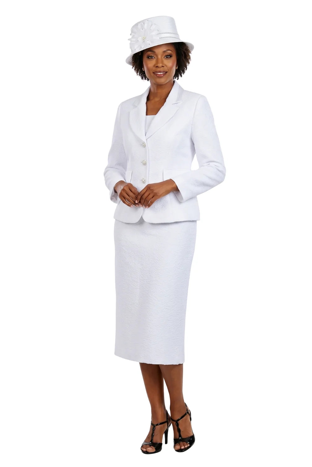 2pc Notch Collar Classic Brocade Skirt Suit