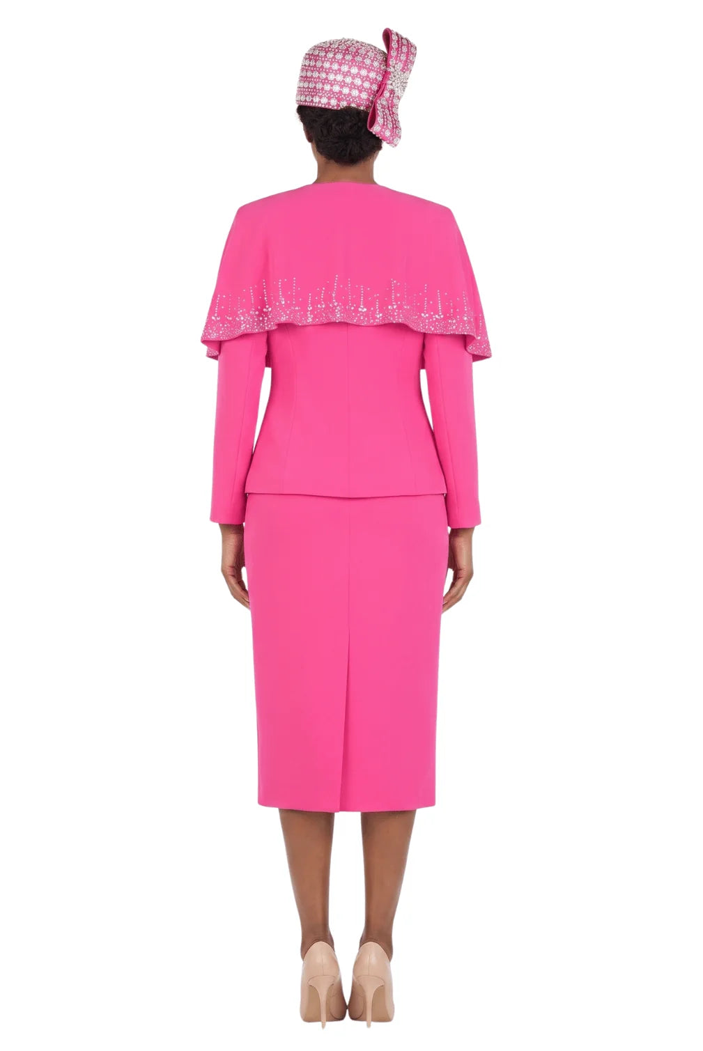 2PC STONED FAUX CAPE SKT SUIT