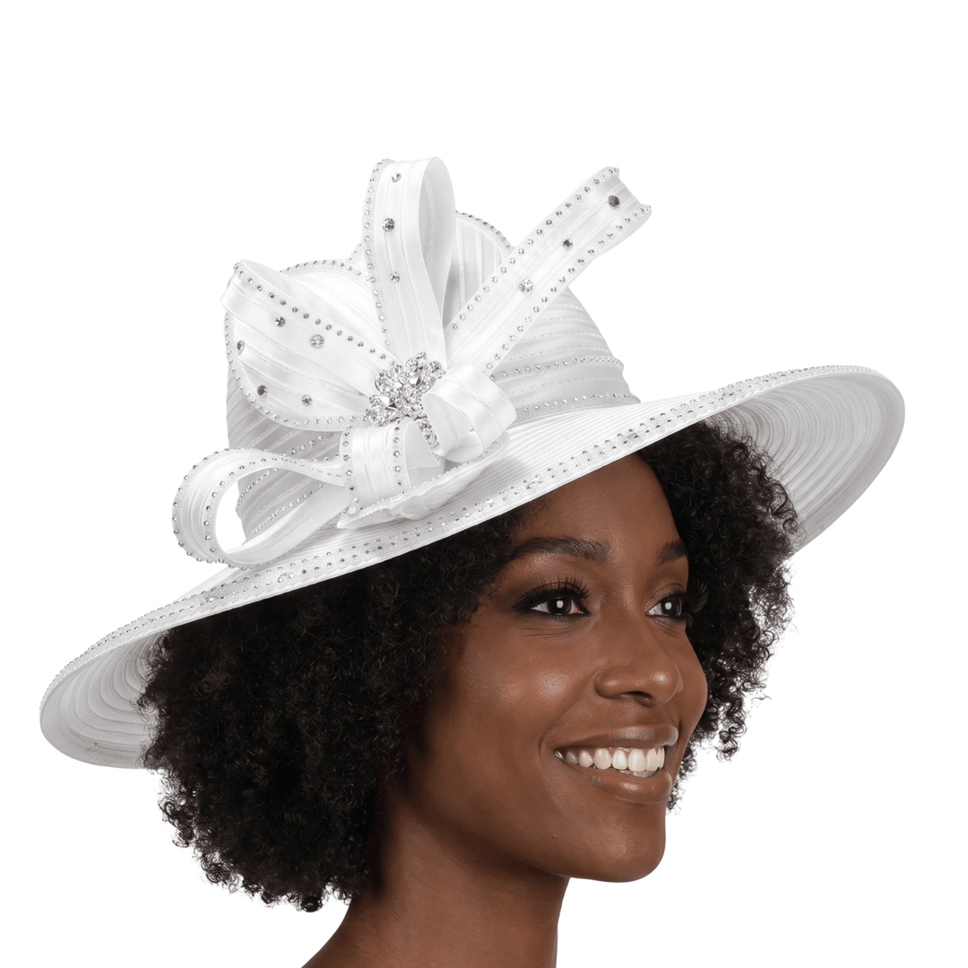 Wide Brim Rhinestoned Ribbon Hat - Especially Yours