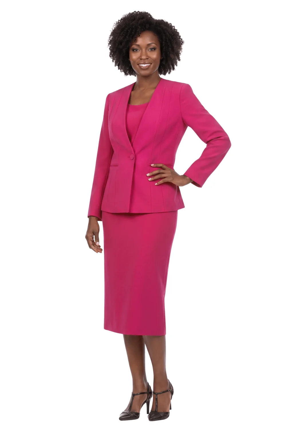 3pc Collarless Clean Lines Detailed Skirt Suit