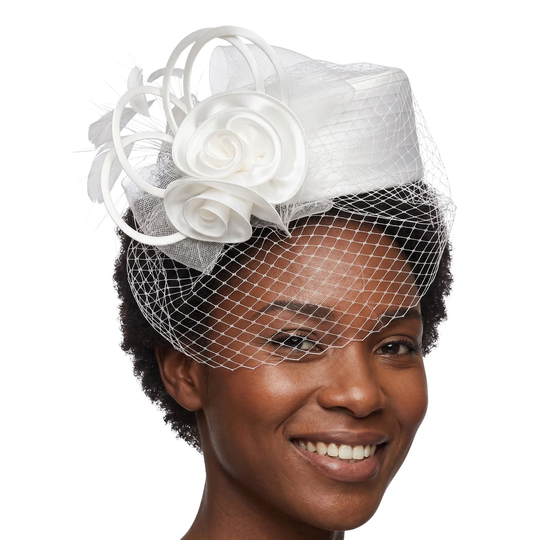 Satin Ribbon Pillbox w/ Flower & Veil