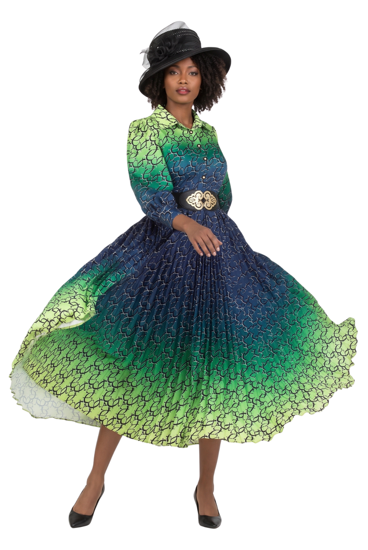 Ombre Print Flowy Pleats Drs w/ Belt - Especially Yours