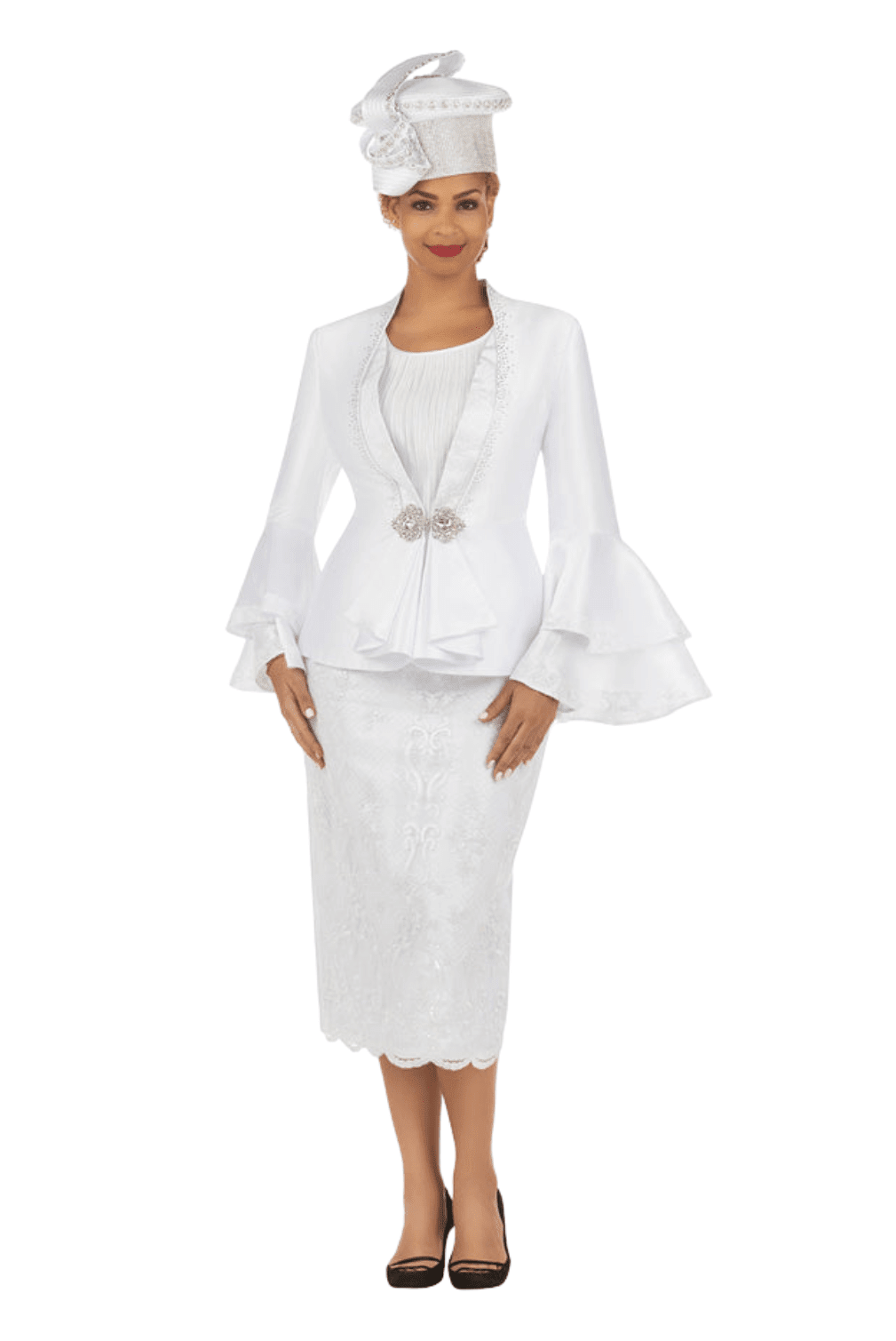 2pc Silky Twl+Lux Lace Skt Suit w/ Bell Slv Dtl - Especially Yours