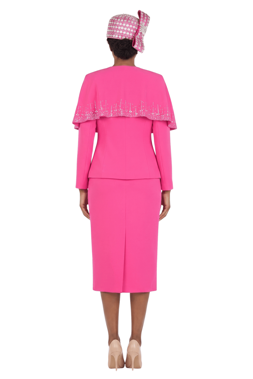 2-Piece Rhinestone Cape Skirt Suit with Stoned Cuffs – Plus Size - Especially Yours