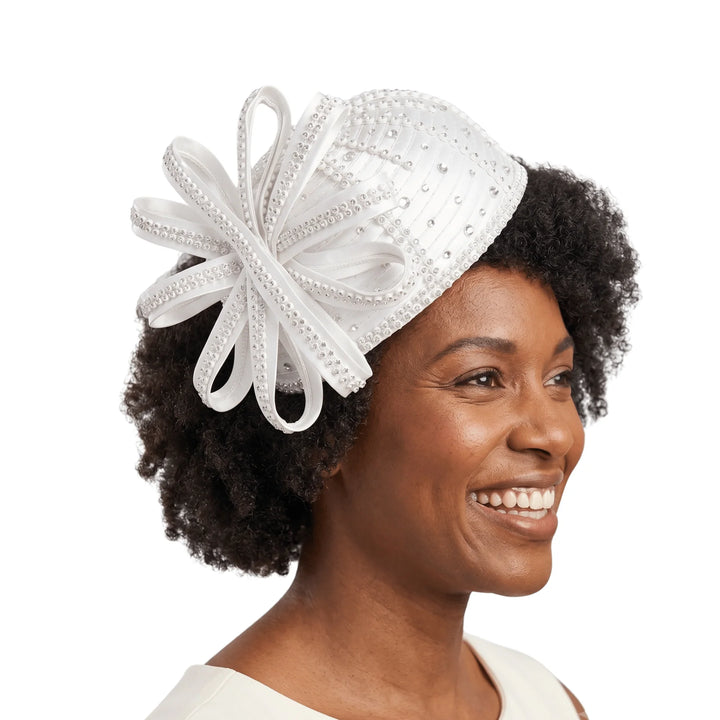 Round Pillbox Hat w/ Flwr Ribbon&Scattered Stones