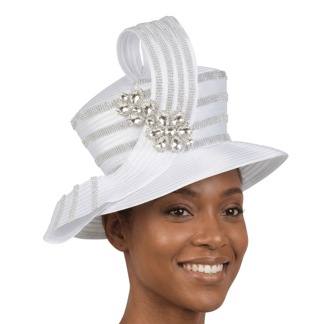 High Crown Rhstn Strip Hat w/ Brooch - Especially Yours
