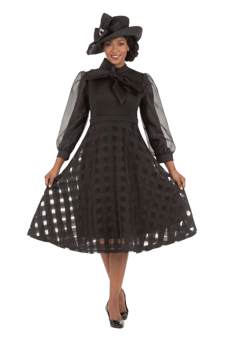 Mock Nk Plaid Organza A-line Drs w/ Bow