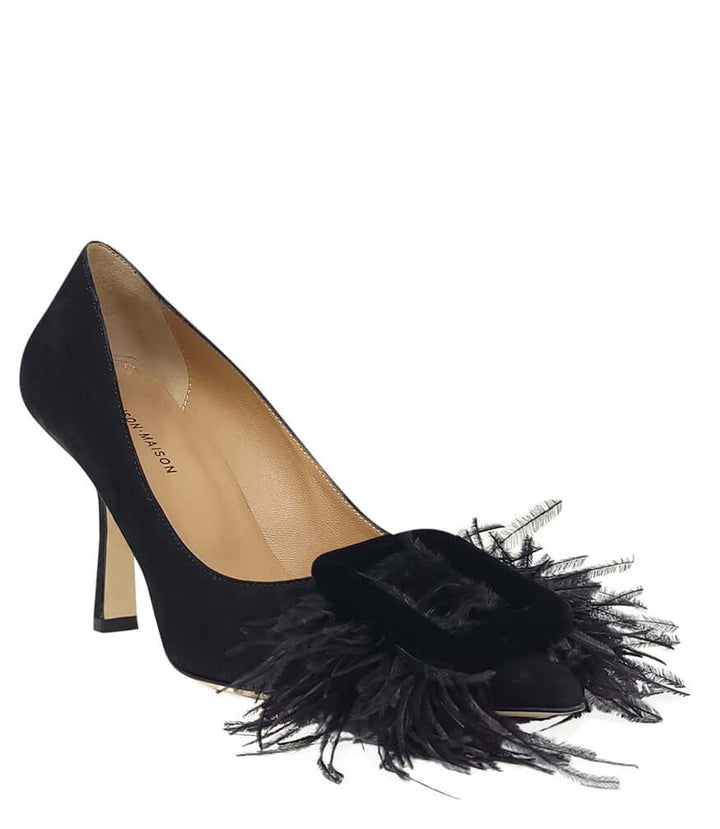 Black Suede Feather Heel Pump - Especially Yours