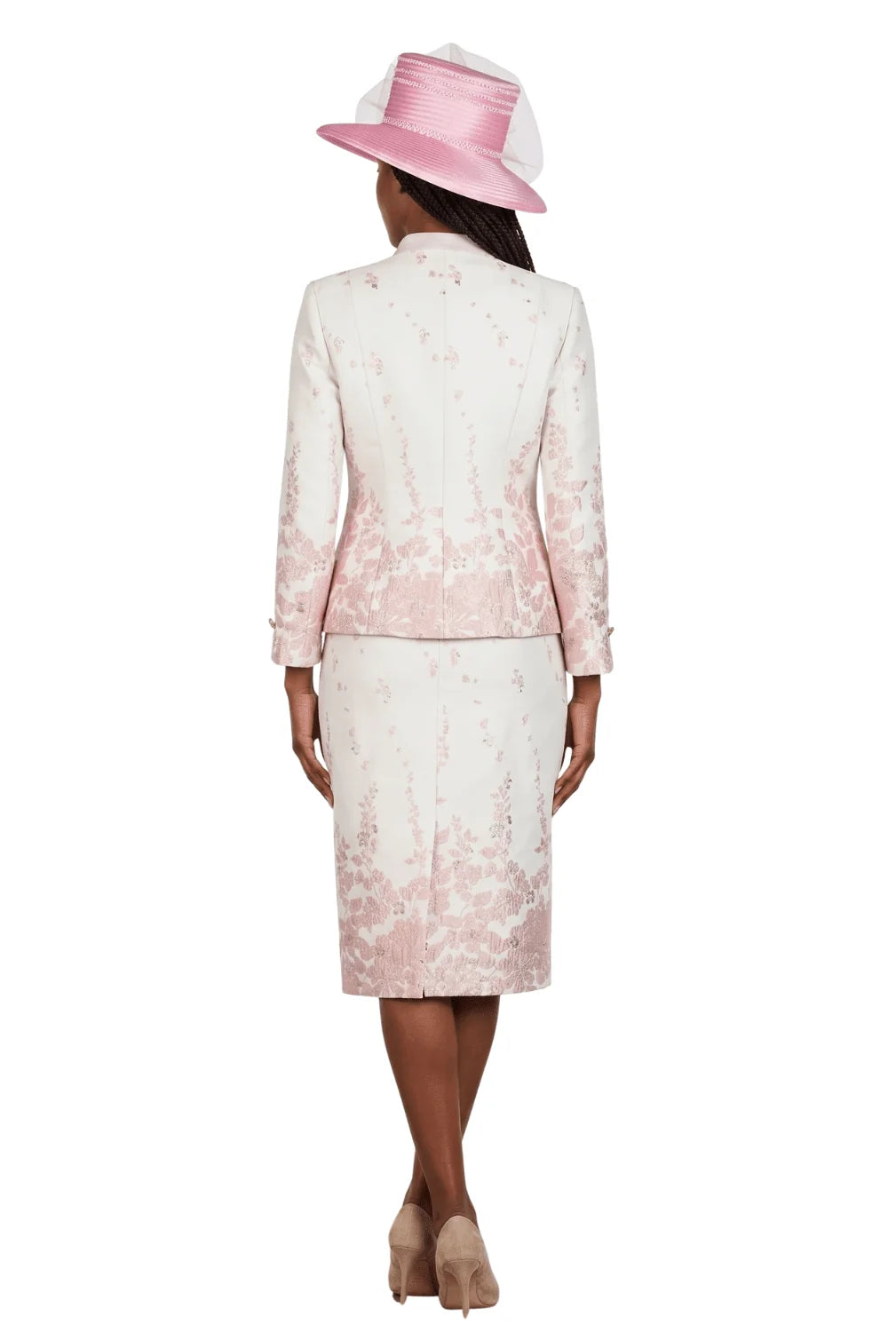 3pc Floral Print Brocade Peplum Jkt Skt Suit