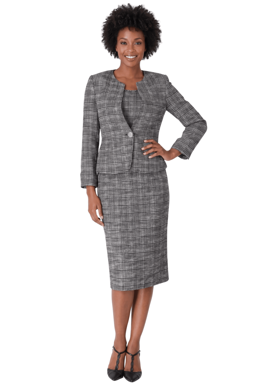 3pc Novelty Skirt Suit w/ Embellished Button - Especially Yours