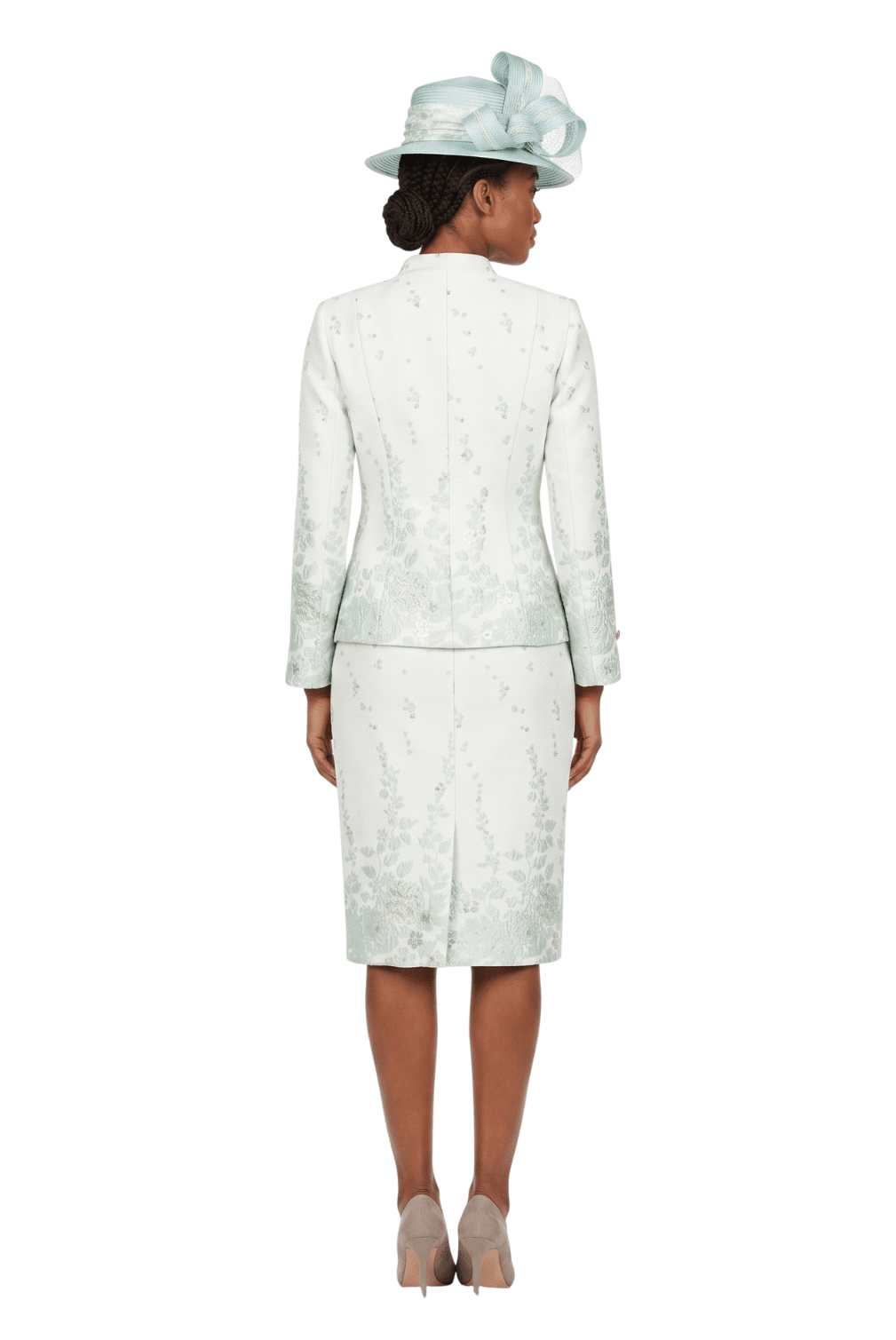 3pc Floral Print Brocade Peplum Jkt Skt Suit - Plus - Especially Yours