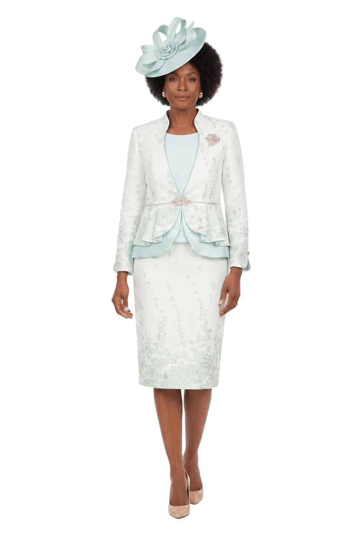 3pc Floral Print Brocade Peplum Jkt Skt Suit - Plus - Especially Yours