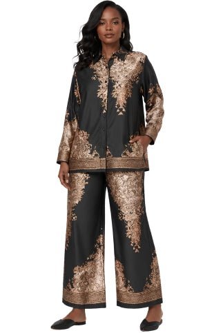 Baroque Print Satin Pant Set -82895 - Especially Yours