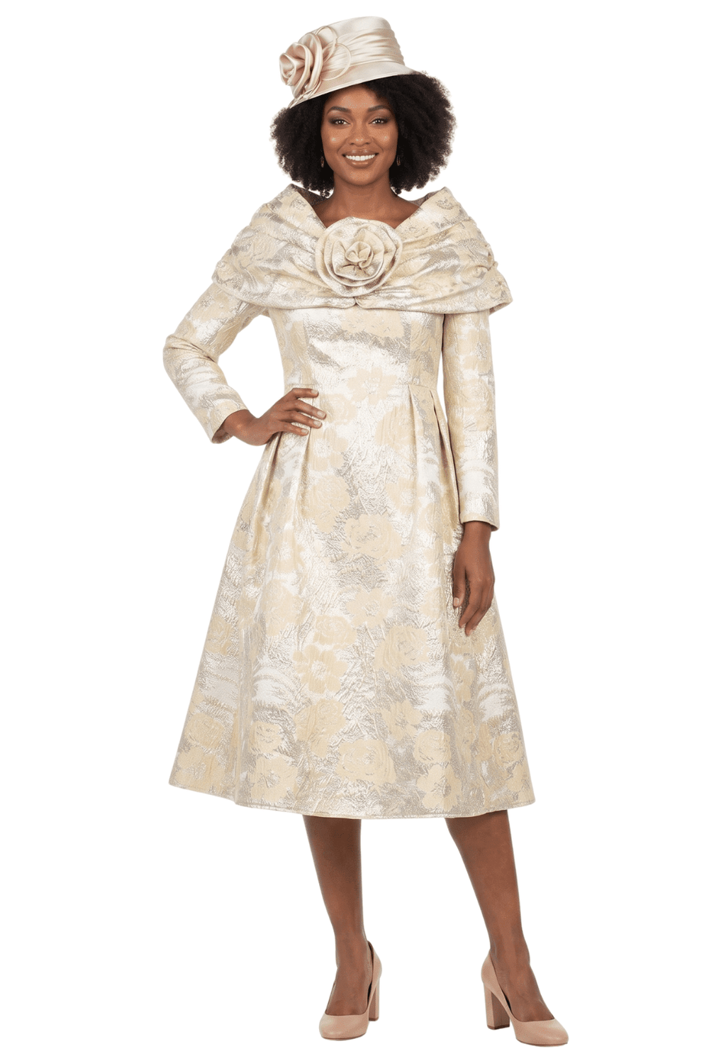 1pc Lux Brocade A-line Dress w/ Cape - Plus - Especially Yours