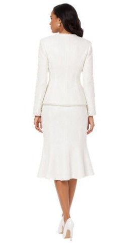 Pearl Trim Tweed Skirt Suit - 7327