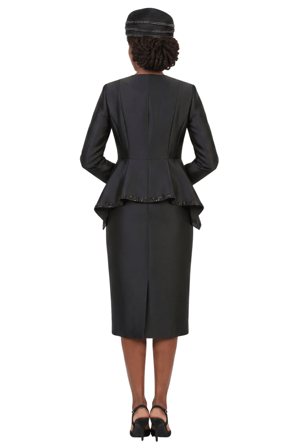 2pc Silky Twill Round Neck Uneven Peplum Suit-Plus - Especially Yours
