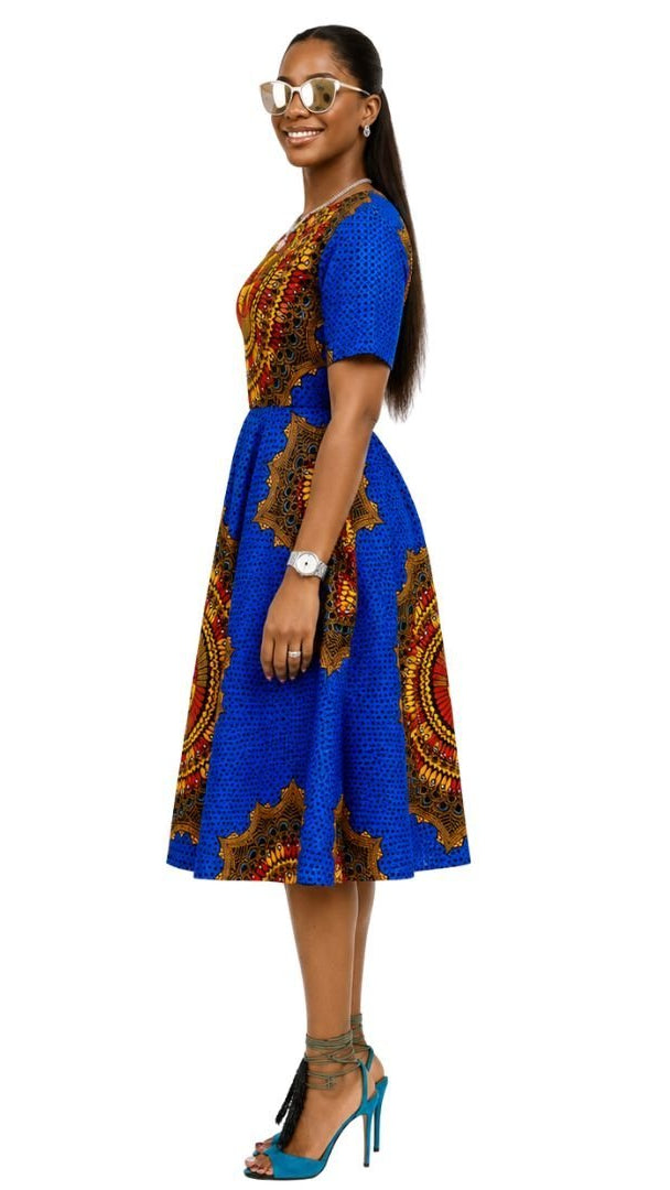 MARIAMA AFRICAN PRINT MIDI DRESS [BLUE]
