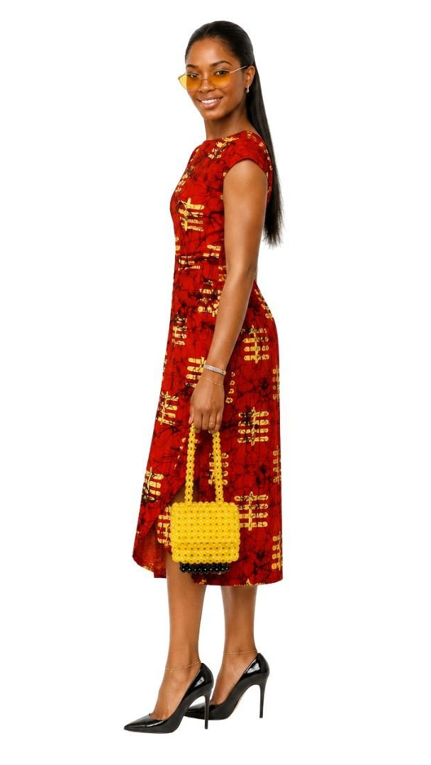 VICTORIA AFRICAN PRINT CAP SLEEVE MIDI DRESS----FINAL SALE