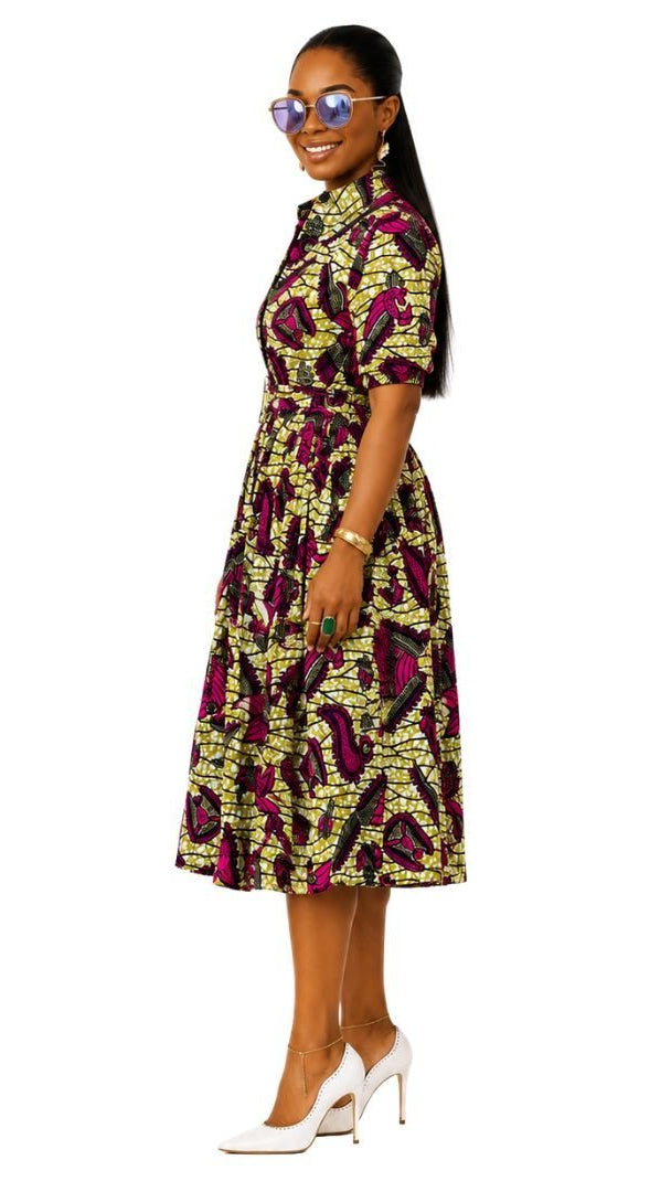 MOREMI AFRICAN PRINT BUTTON DOWN DRESS