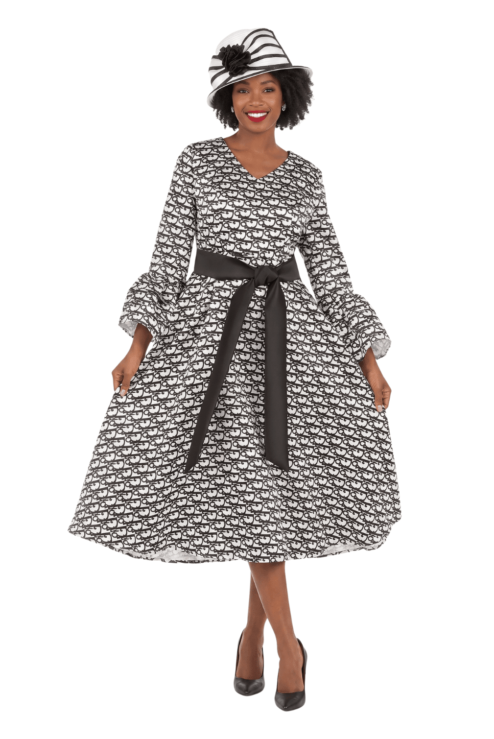 A-line Prt Dress in Silky Twill w/ Belt-Plus - Especially Yours
