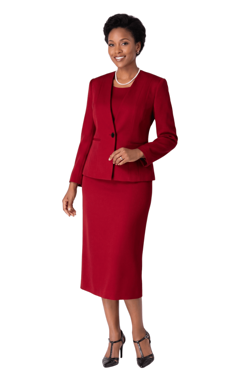 3pc Collarless Clean Lines Detailed Skirt Suit - Plus Size - Especially Yours