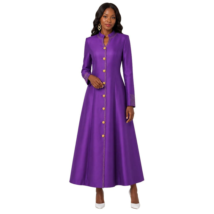 Plus Size Satin Cassock Robe with Rhinestone Button Front - 4445W - Especially Yours